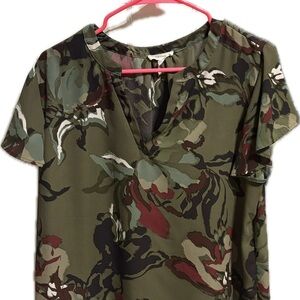 Maurices Olive Green Floral-Print V-Neck Blouse